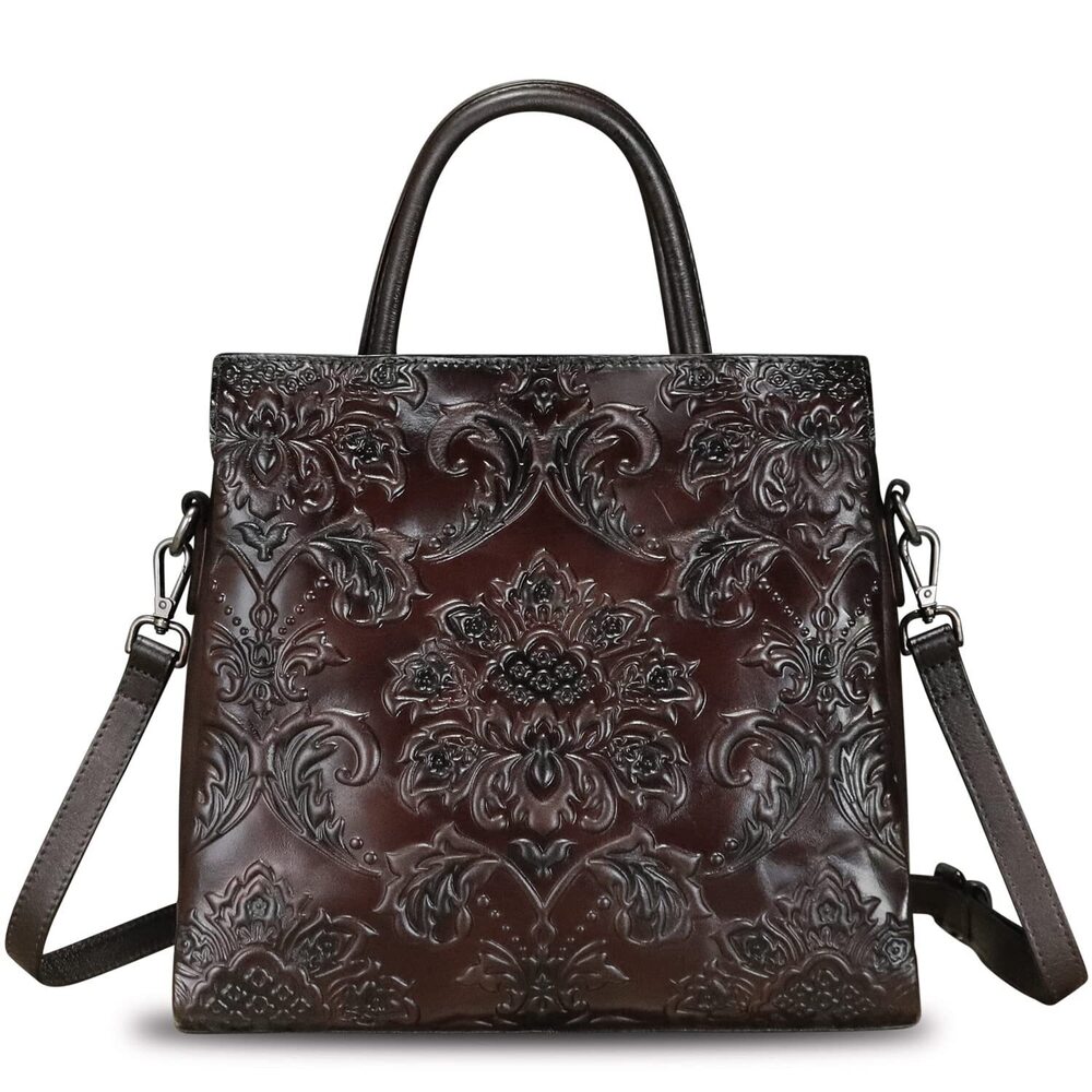 2021 Leather Satchel Top Handle Handbag Handmade Embossed Vintage Satchel